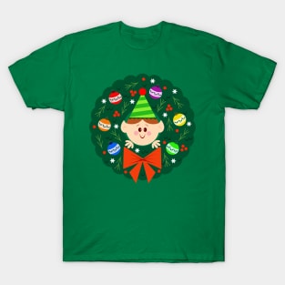 happy elf in wreath T-Shirt